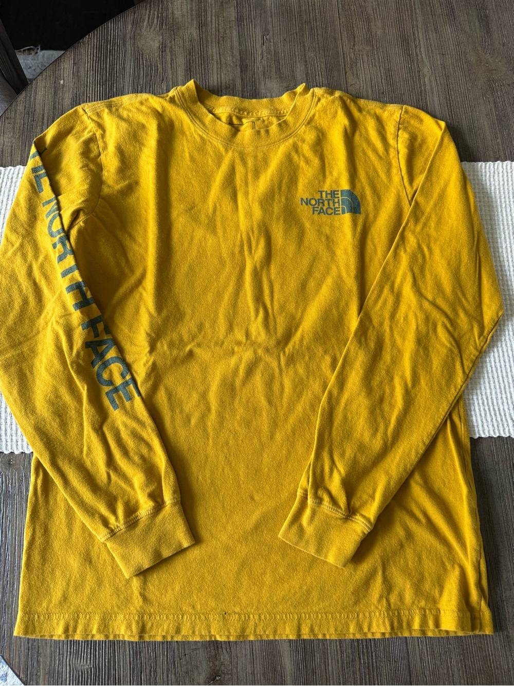 The North Face Men’s Long Sleeve Logo Tee - Mustard Yellow with Teal Logo